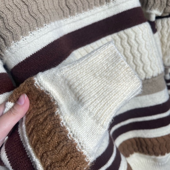 Aelfric Eden | Chunky Knit Striped Oversized Crewneck Grandpa Sweater Neutral - Picture 3 of 9